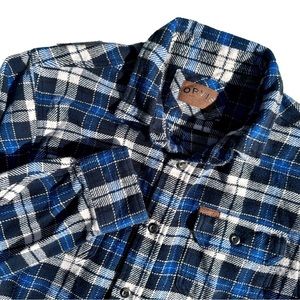ORVIS Men’s Flannel Shirt Jacket Heavy Button UP Hand Pockets Blue Plaid Sz L